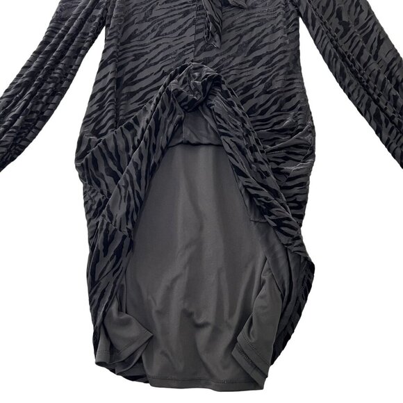 Calvin Klein Womens 4 Black Velvet Burn Out Zebra Print Long Sleeve Retro Dress - Picture 5 of 16